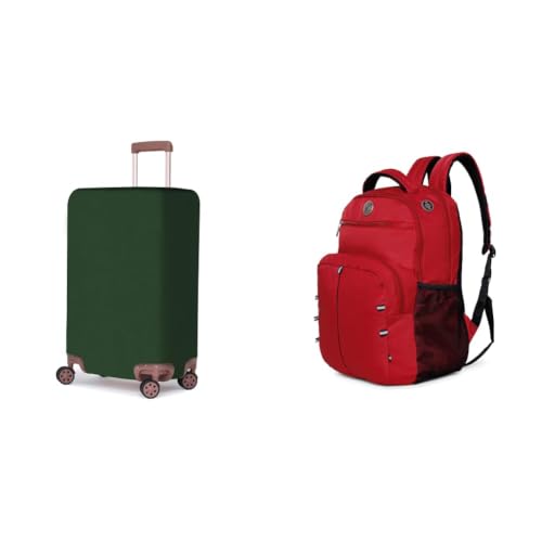 Image of ACEPACK Polyester Fabric Stretchable & Washable Protective Luggage Cover Universal Medium Check + Global 25.91 Liters Water Repellant 17.32 inch Laptop Backpack with Rain Cover for Casual,