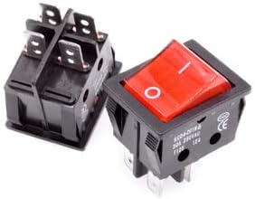 30A 250V High Current Rocker Switch CD4 | 30A 250V high current rocker switch, 2pcs, 4/6 pin, red copper, 22x29mm.(4P Red LED)