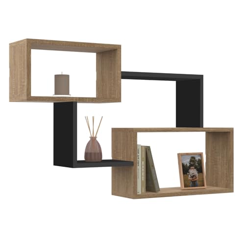 IDMarket - Etagère Murale Double Position LOUANE Bois façon hêtre et Noir