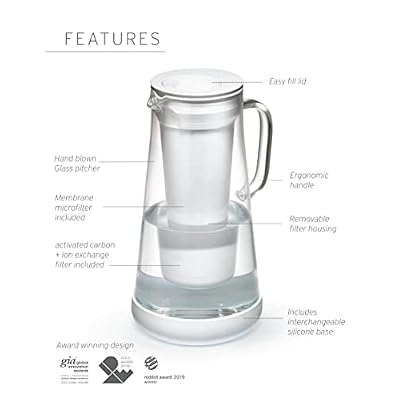 LifeStraw Home Pitcher Glass and Base 7 Cup with Replacement Microfilter Filter for Bacteria, Parasites and 30+ Contaminants