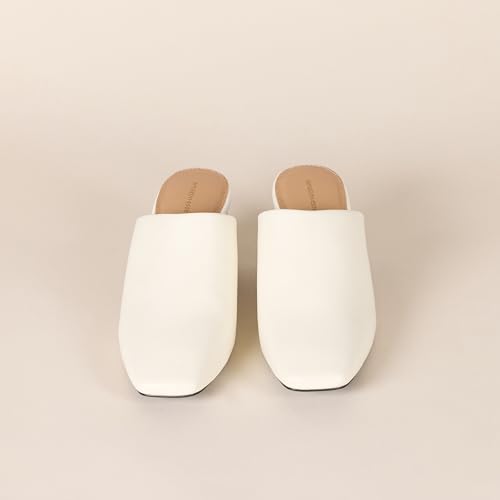 Amazon Essentials Women's Square Toe Slip On Heeled Mules, Backless, Non Slip, Off-white, 6.5 - image 3