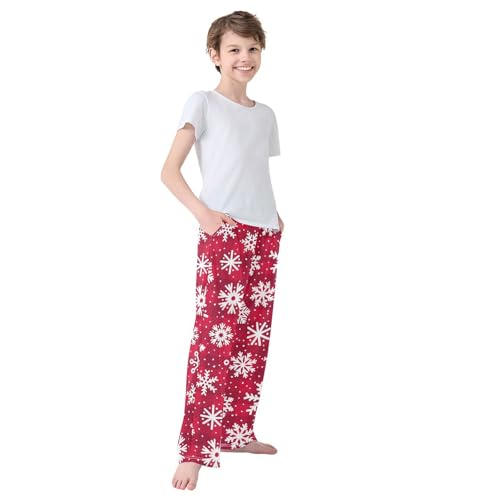 Boys' Pants Christmas Snowflake Red Plaid Long Bottoms Jogger Pants Elastic Waist Trousers with Pockets S-XL4