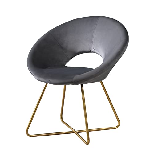 Roundhill Furniture Slatina Silky Velvet Upholstered Accent Chair with Gold Tone Finished Base, Gray