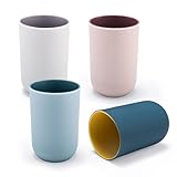 4 Pieces Plastic Bathroom Tumblers, PNDID Unbreakable Toothbrush Cup, Plastic Mouthwash Cup Toothbrush Holder (Light Gray, Dark Blue, Light Pink, Light Blue)