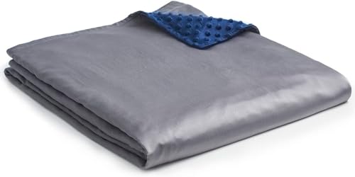 YnM Exclusive Cooling Rayon & Cozy Velvet Dual-Sided Cover for Weighted Blanket (48''x72'') - Blue Grey