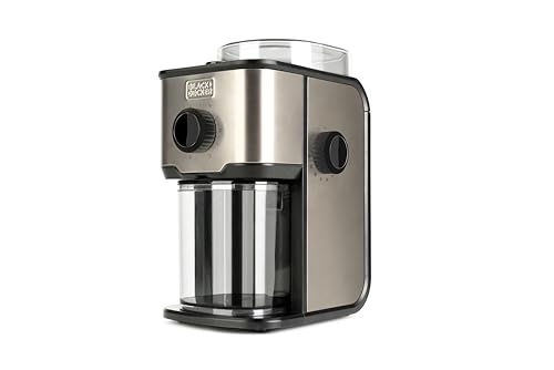 BLACK+DECKER - Moulin à Café Électrique BXCG151E | Réservoir 200g | 14 Niveaux de Mouture | Capacité 12 Tasses | Acier Inox Antitraces | Café Frais et Aromatique | Couvercle Transparent