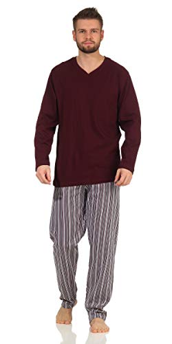 Pijama largo de algodón, cuello redondo o cuello en V, suave, cálido, 5 modelos y colores a elegir, tallas 50/M - 56/XXL Color burdeos con pantalón a rayas. L Cover