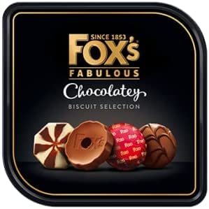 ESSENTIAL PRODUCTS Fox Fabulous Chocolatery Biscuits Selection Fox Biscuits Tin Gift Item Assortment of Milk, Dark and White Coated Fine Biscuits