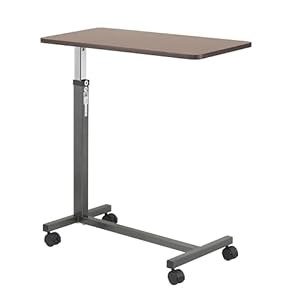 Drive Medical 13067 Non Tilt Top Overbed Table with Wheels and Secure Height Adjustment,Tray Table for Hospital or Home Use, Bedside Rolling Overbed Table, Silver Vein