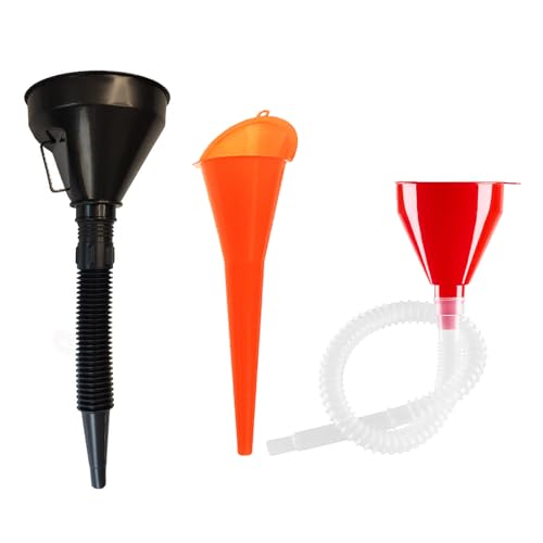 3Pcs Right Angle Flexible Plastic Funnel Set with Filter and Hose for Automotive and Motorcycle