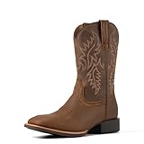SUREWAY Cowboy Boots For Men - Mens Square Toe Western Boot,Oil/Slip Resistant,Durable Fashionable Classic Pull on 10 Inch Boots Mid Calf Wellington Boots