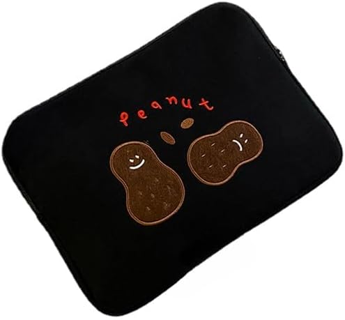Tooe Fairycore Bear Print Laptop Sleeve Case Kawaii Embroidered Padded Travel Computer Cute Bag Laptop Cover with Pocket (11inch,Peanut)