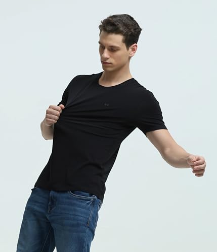 Image of TURMS Men's Casual Solid Round Neck T-Shirt, Odor Control, Stretchable & Breathable, Cotton Rich Fabric, Half Sleeve
