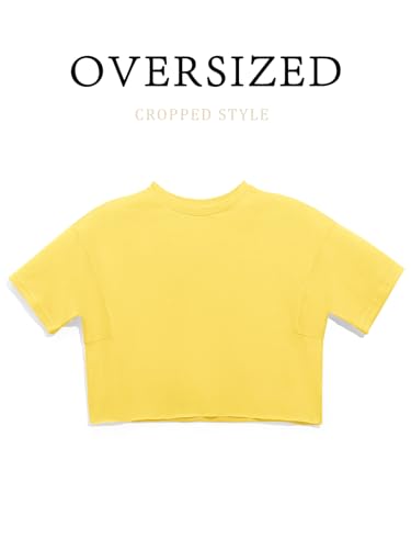 Image of Girls Athletic Oversized Crop Tops Kids Drop Shoulder Short Sleeve T Shirts Workout Tees 5-14 Years