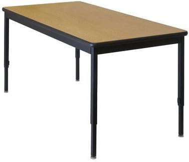 LOB7100-ADJ-32 42 in. x 7 2 in. Fully Welded, Black Frame and Adjustable Legs, Bannister Oak Laminate with Lotz Armor Edge Top