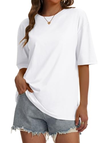 SMENG Oversized T-Shirts for Women, White, XXL