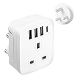 UK to India Plug Adapter,SHUOMAO Grounded UK to 3 Pin India Travel Adapter with 3 USB+1 USB C 17W Fast Charger,Converter Plug Adaptor for Indian,Sri Lanka,Pakistan,Burma,Maldives,Yemen(Type D)