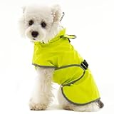 FUAMEY Yellow Dog Raincoat Small | Waterproof | Reflective Strips, Clear Hood, Leash Hole | Outdoor Adventures | Yorkshire