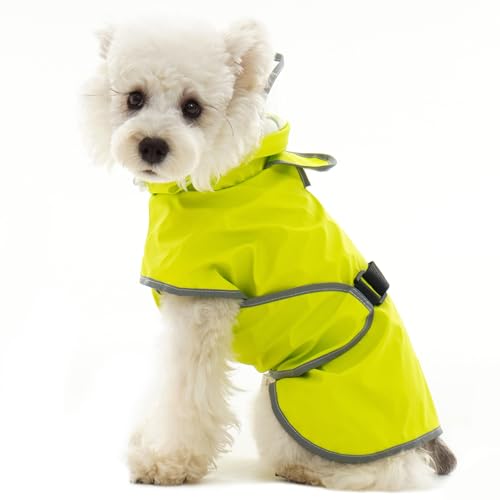 FUAMEY Adjustable Dog Raincoat Small | Waterproof Reflective Strips, Clear Hood, Leash Hole, Outdoor Adventures, Yorkshire Yellow S (6 - 10lb)