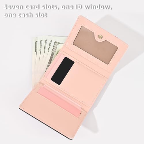 Small Wallets Woman, Cute Tri-fold Flower Wallet for Women, Floral Wallets Credit Card Coin Holder Purse with ID Window for Key Cash Change (Black)4