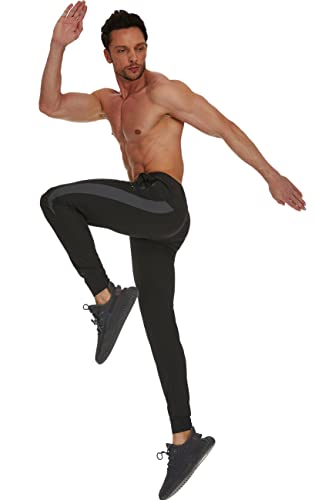Silkworld Lightweight Sweatpants With Zipper Pockets Men's Slim Fit Athletic Pants For Jogger,Workout,Gym,Running,Training,Black/Grey,X-Large #TOP3