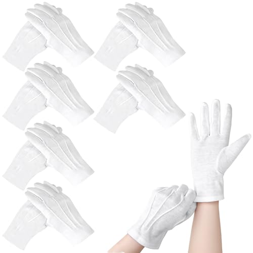 6 pares de guantes de algodón, guantes húmedos blancos para manos secas, 95% algodón, guantes de trabajo delgados, unisex, para cosméticos, inspección de joyas, cuidado nocturno
