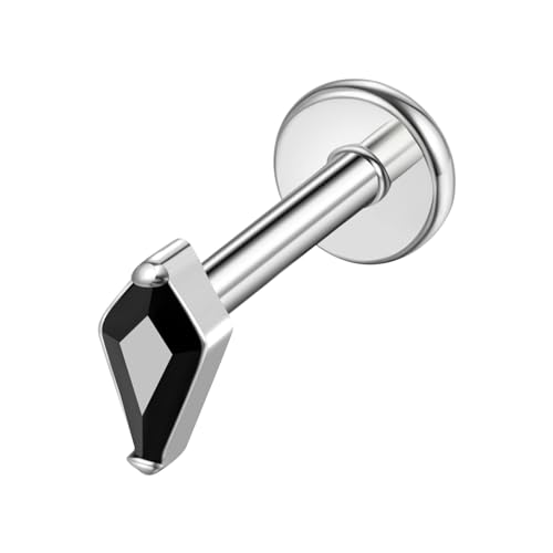 ENONTY 1pcs 16G G23 Titanium Threadless Labret Studs Push-in Colorful CZ Labret Cluster Tragus Helix Conch Lobe Rook Cartilage Push Back Sleeper Piercing Jewelry Earring Stud (Rhombus Black)