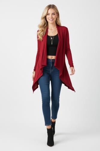 Image of ToBeInStyle Womens Open Front Long Sleeve Lightweight Asymmetrical Draped Cardigan with Side Pockets