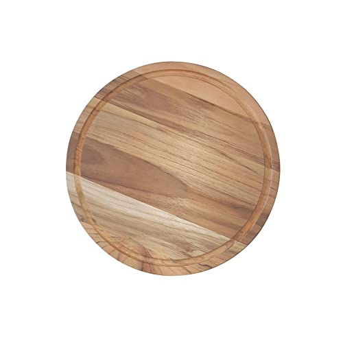 Tramontina 13510/052 Round Cutting Board, Wood Cutting Board, Churrasco, Teak, 9.1 inches (23 cm), Grooved, Lightweight, Round, Natural Wood, Made in Brazil, 13510/052