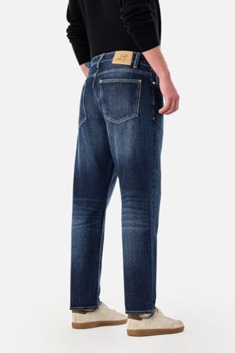 Image of SNITCH Men Casual Jeans | Relaxed Fit Straight Leg Washed Pattern & Drawstring Closure | 100% Cotton Denim Fabric for All Day Comfort & Everyday Wear