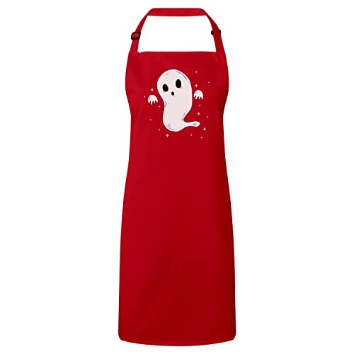Tablier cuisine rouge motif fantôme Boo pour Halloween et cuisine créative