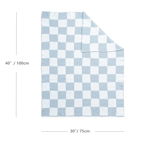 Image of CREVENT Warm and Soft Chenille Blanket for Girls and Boys, Essentials for Newborns, Reception Gift for Baby Softness - Blue Checked 75 x 100 cm