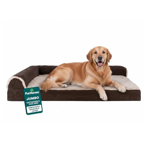 FurHaven Orthopedic Dog Bed for Large Dogs, L-Shaped Chaise Mattress with Orthopedic Egg Crate with a Solid Orthopedic Foam Base for Joint Support, Washable Cover, Jumbo XL, Faux Fur & Suede, Espresso