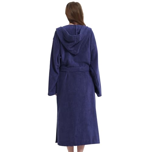 Unisex Hooded Terry Bathrobe-100% Cotton Plush Towel Robe for Men/Women,Adjustable Belt&Fixed Hood,Ankle-Length3