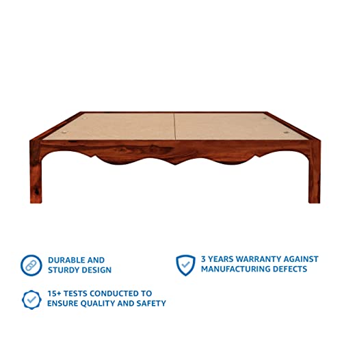 Image of STRATA FURNITURE Solid Sheesham Wood Mehraab Queen Size Bed Without Storage | Palang Cots Wooden Double Beds | Ideal Furniture for Living Room Bedroom (Honey Finish)