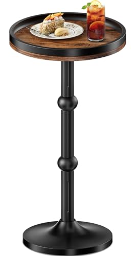 Small Round Side Table, Coffee Drink Table for Small Spaces, Modern Night Stand with Metal Leg, Weighted Iron Base Pedestal Round End Tables for Living Room, Bedroom, Narrow Corners,Sofa Couch