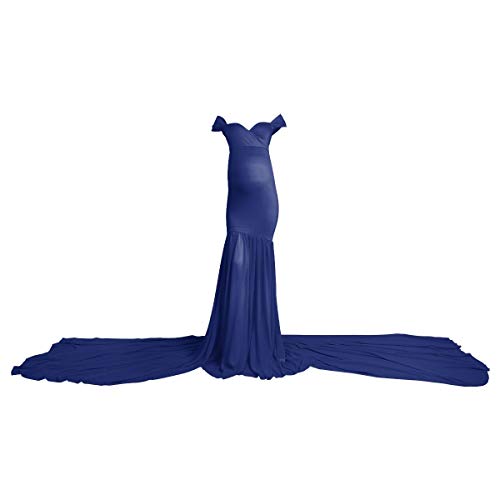 Women Sleeveless Maternity Off Shoulder Mermaid Chiffon Gown V Neck Elegant Slim Fitted Maxi Trailing Long Evening Dress Stretchy Pregnancy Photography Baby Shower Dress For Photo Shoot Prop Dark Blue #TOP4