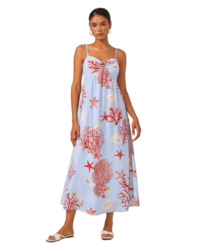 ADOR Women's Boho Maxi Chiffon Dress Spaghetti Strap Long Flowy Floral A Line Summer Beach Vacation Wedding Guest Dresses