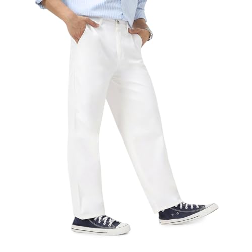 Image of Urbano Fashion Men's Loose Baggy Fit Solid Chino Trousers Non-Stretchable