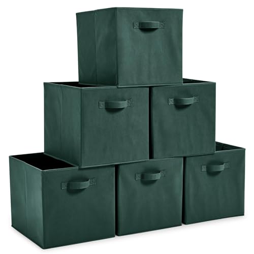 Image of EZOWare Set of 6 Foldable Fabric Basket Bins, Collapsible Storage Organizer Cube 10.5 x 10.5 x 11 inch for Nursery, Playroom, Kids, Living Room - (Watercress)