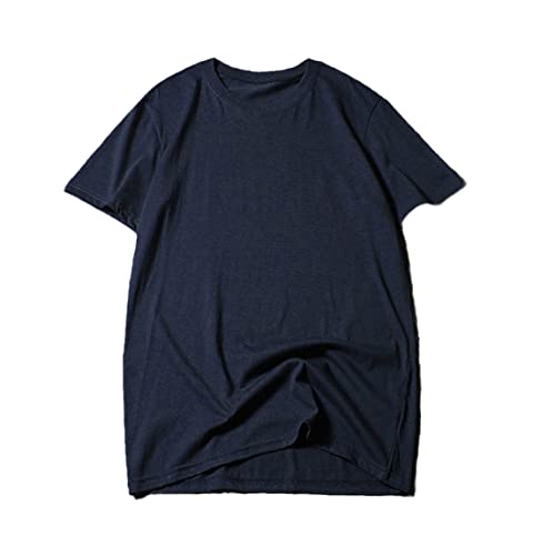 T-shirt d'été homme en coton col rond YIOLEAMP. Haut manches courtes uni bleu marine XXXXXL.