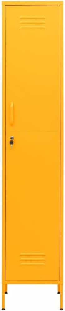 Mustard Yellow Steel Tall Locker Cabinet with 4 Adjustable Shelves, Secure Storage Lock and Key, Durable Modern Design for Office and Living Room Organization