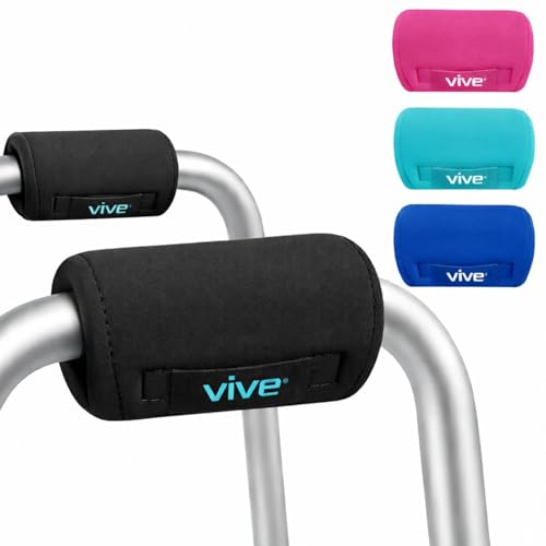 Vive Walker Handle Cushions - Padded Hand Covers - Soft Padding Medical Accessories for Folding Rolling Wheelchair Rollator Handle Senior Elderly Grippers - Foam Crutch Pads Grips - Mobility Aid (Black)