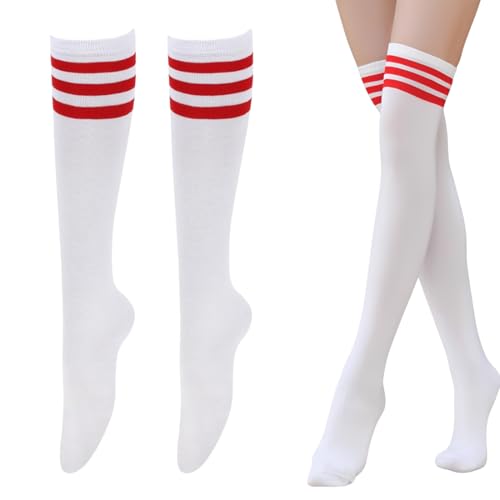 YAZWUR 1 Par de Calcetines Hasta la Rodilla de Algodón a Rayas para Mujer, Calcetines Altos Mujer Largos Opacos