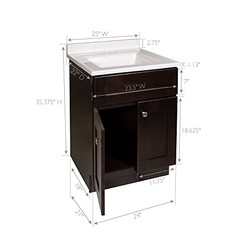 Design House 584961 Bath Shaker 2-Door Bathroom Vanity With Cultured Marble Solid White Camilla Top, 4-Inch Centerset, Espresso, 2 Piece #TOP2