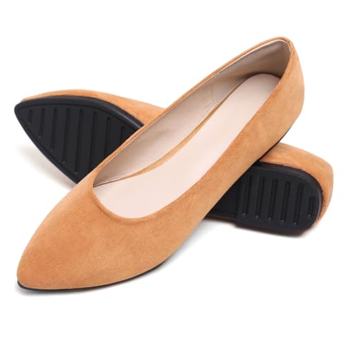Image of Dear Time Women's Pointed Toe Ballet Flats Simple Casual Office Work Flats Slip-on Comfortable Shoes