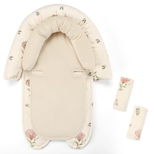 Image of SWESEN Infant Car Seat Insert & Strap Covers, Car Seat Head Support for Baby Girls Boys, 2 in 1 Soft Plush Car Seat Insert for Newborns, for Infants Aged 0-12 (Simple Floral)