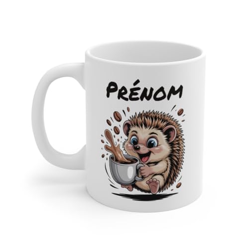 Teecustom Mug Hérisson Personnalisé – Tasse Café Mignonne et Énergique avec Prénom – Cadeau Original