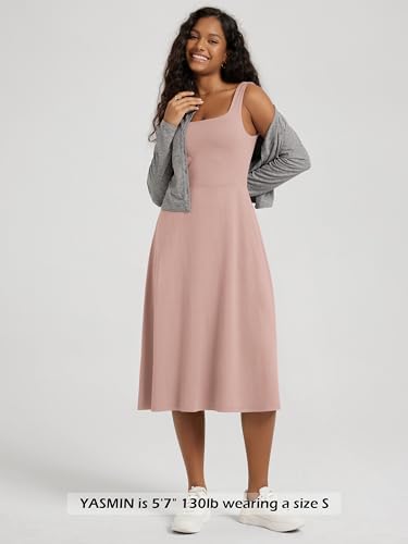 Image of ODODOS Square Neck Midi Dress with Pockets for Women Summer Casual Sleeveless Sundress Flare Tank Dress
