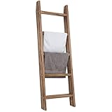 MyGift Rustic Brown Wood Blanket Ladder Farmhouse Shelf, Wall Leaning Towel Rack with 5 Rungs